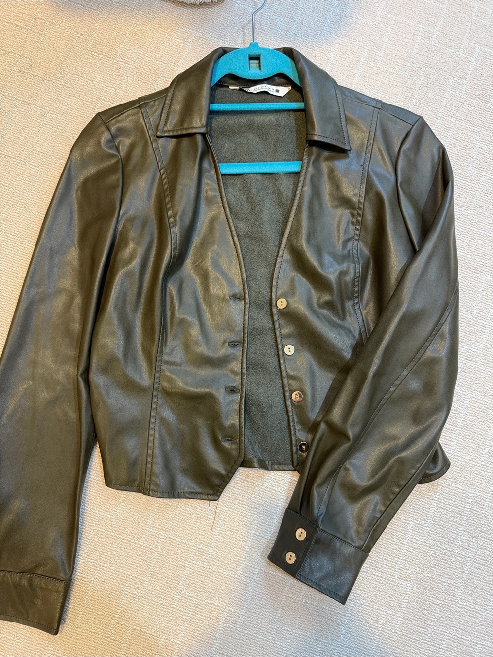 Zara Women's Faux Leather Button Jacket - Olive - worn 1x